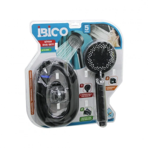 VAKUMLU - SİYAH LÜKS DUŞ SETİ  DUŞ BAŞLIK=5 MOD=FONKSİYON ÖRGÜLÜ HORTUM=1.5MT MAFSAL=3 KADEME (5365)