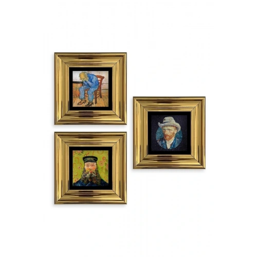 Van Gogh 3 lü Set Çerçeveli Taş Tablo 20 cm