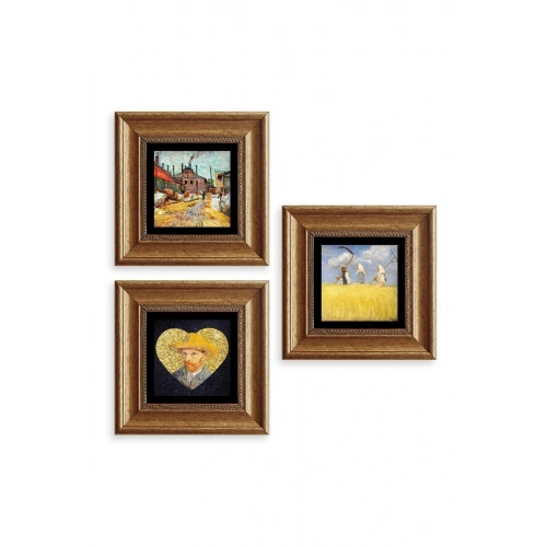 Van Gogh 3 lü Set Çerçeveli Taş Tablo 20 cm