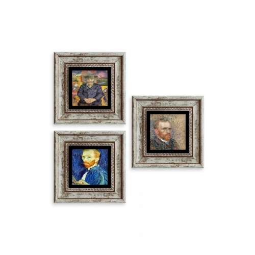 Van Gogh 3 lü Set Çerçeveli Taş Tablo 20 cm