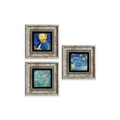 Van Gogh 3 lü Set Çerçeveli Taş Tablo 20 cm