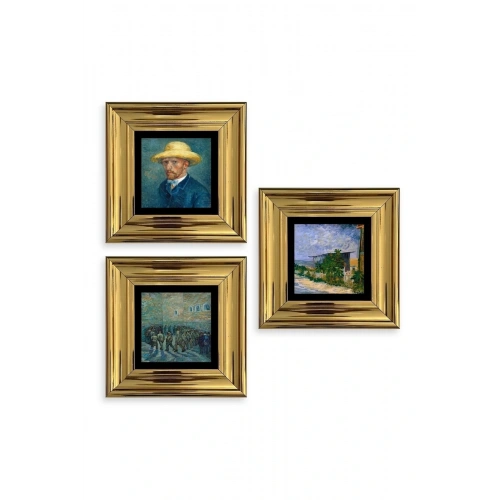 Van Gogh 3 lü Set Çerçeveli Taş Tablo 20 cm