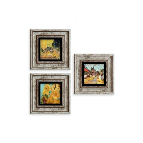 Van Gogh 3 lü Set Çerçeveli Taş Tablo 20 cm