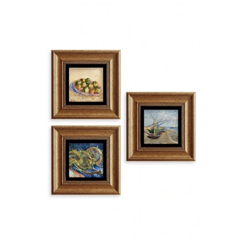 Van Gogh 3 lü Set Çerçeveli Taş Tablo 20 cm