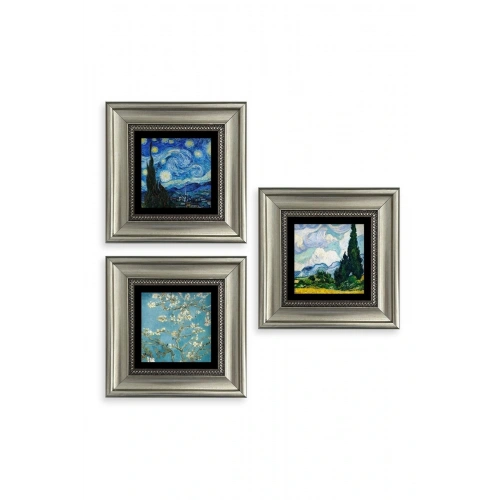 Van Gogh 3 lü Set Çerçeveli Taş Tablo 20 cm