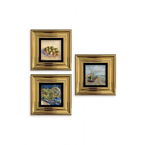 Van Gogh 3 lü Set Çerçeveli Taş Tablo 20 cm