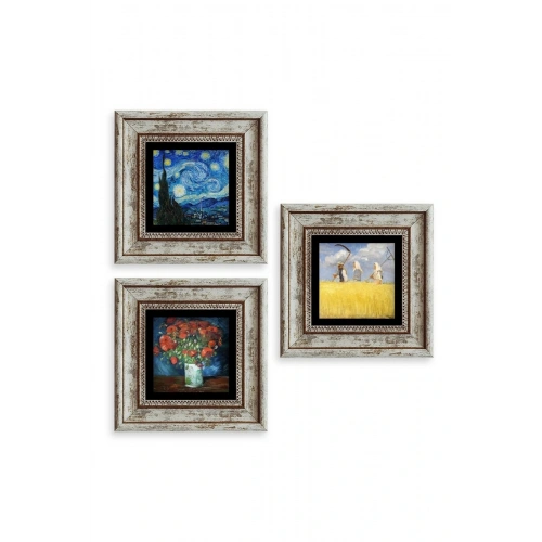 Van Gogh 3 lü Set Çerçeveli Taş Tablo 20 cm