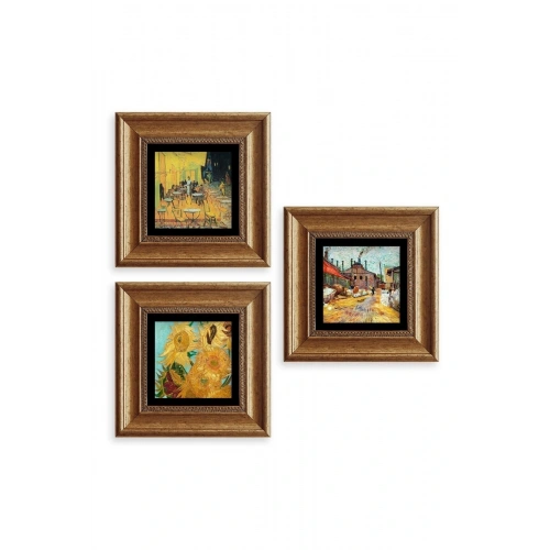 Van Gogh 3 lü Set Çerçeveli Taş Tablo 20 cm