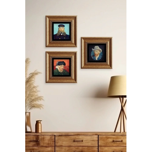 Van Gogh 3 lü Set Çerçeveli Taş Tablo 20 cm