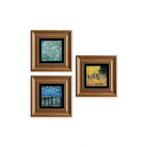 Van Gogh 3 lü Set Çerçeveli Taş Tablo 20 cm