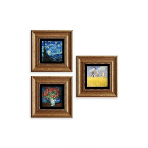 Van Gogh 3 lü Set Çerçeveli Taş Tablo 20 cm