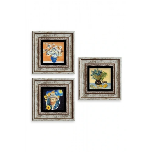 Van Gogh 3 lü Set Çerçeveli Taş Tablo 20 cm