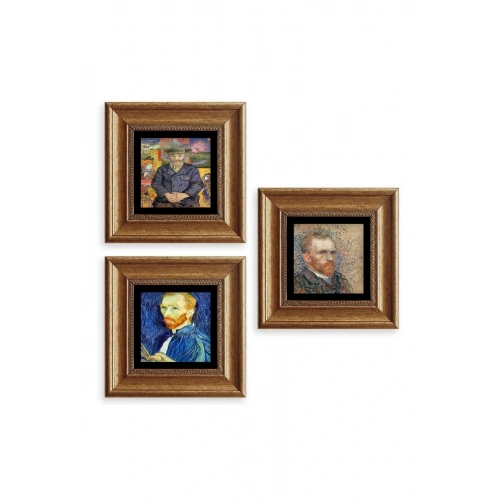 Van Gogh 3 lü Set Çerçeveli Taş Tablo 20 cm