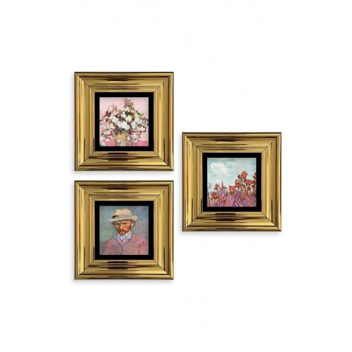 Van Gogh 3 lü Set Çerçeveli Taş Tablo 20 cm