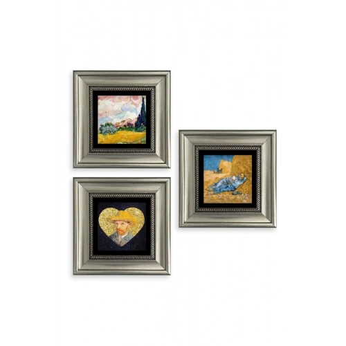 Van Gogh 3 lü Set Çerçeveli Taş Tablo 20 cm