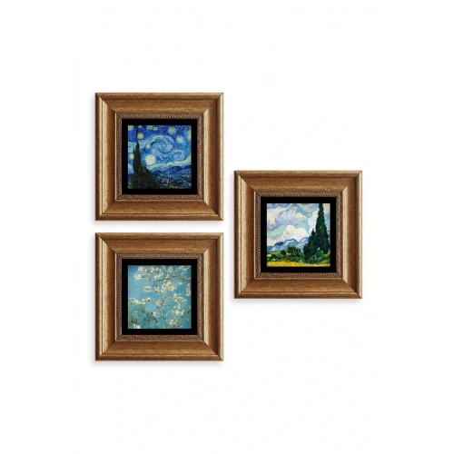 Van Gogh 3 lü Set Çerçeveli Taş Tablo 20 cm