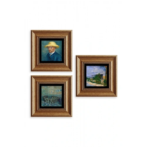 Van Gogh 3 lü Set Çerçeveli Taş Tablo 20 cm