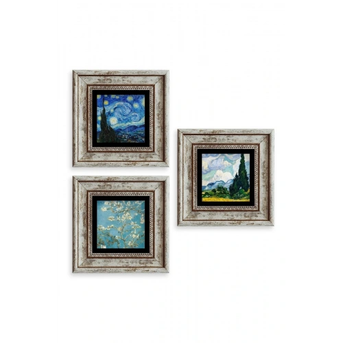 Van Gogh 3 lü Set Çerçeveli Taş Tablo 20 cm