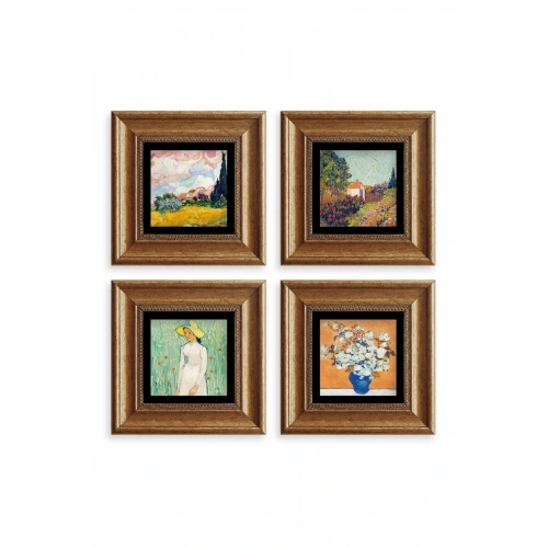 Van Gogh 4 lü Set Çerçeveli Taş Tablo 20 cm