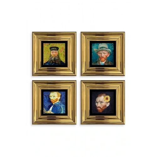 Van Gogh 4 lü Set Çerçeveli Taş Tablo 20 cm