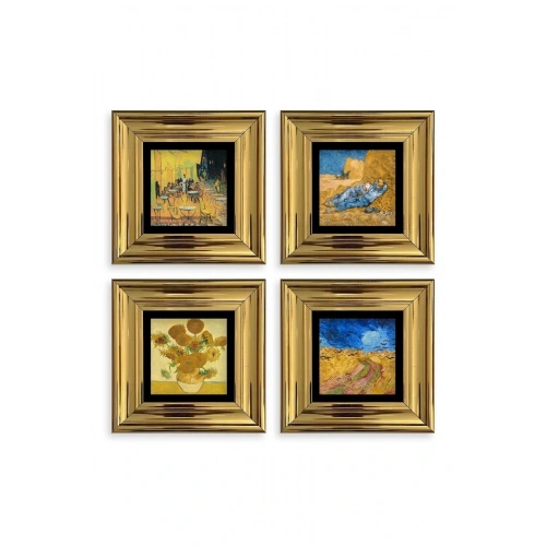 Van Gogh 4 lü Set Çerçeveli Taş Tablo 20 cm
