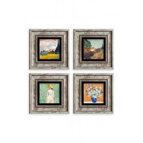 Van Gogh 4 lü Set Çerçeveli Taş Tablo 20 cm