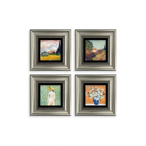 Van Gogh 4 lü Set Çerçeveli Taş Tablo 20 cm