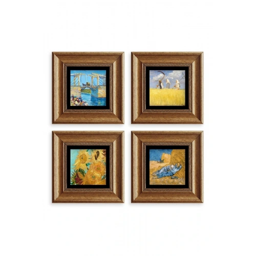 Van Gogh 4 lü Set Çerçeveli Taş Tablo 20 cm