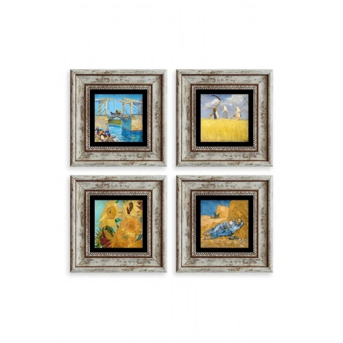 Van Gogh 4 lü Set Çerçeveli Taş Tablo 20 cm