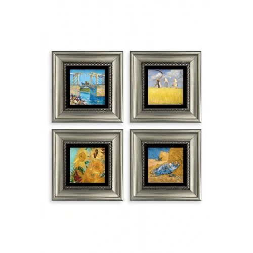 Van Gogh 4 lü Set Çerçeveli Taş Tablo 20 cm