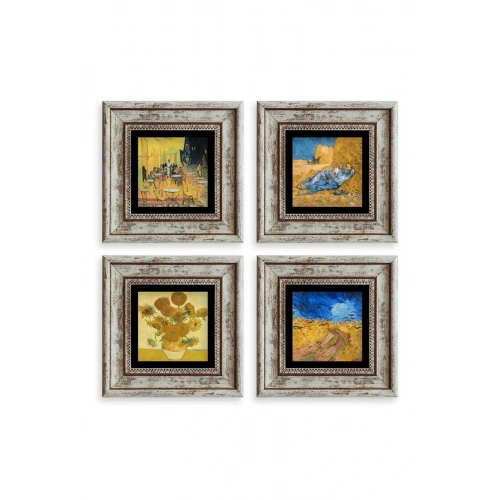 Van Gogh 4 lü Set Çerçeveli Taş Tablo 20 cm