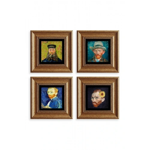 Van Gogh 4 lü Set Çerçeveli Taş Tablo 20 cm