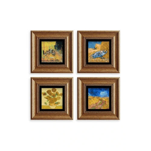 Van Gogh 4 lü Set Çerçeveli Taş Tablo 20 cm