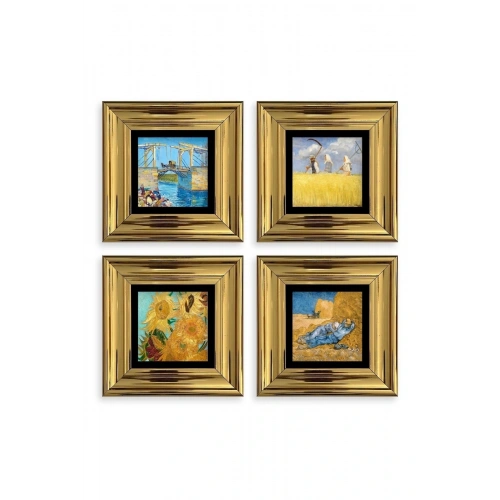 Van Gogh 4 lü Set Çerçeveli Taş Tablo 20 cm