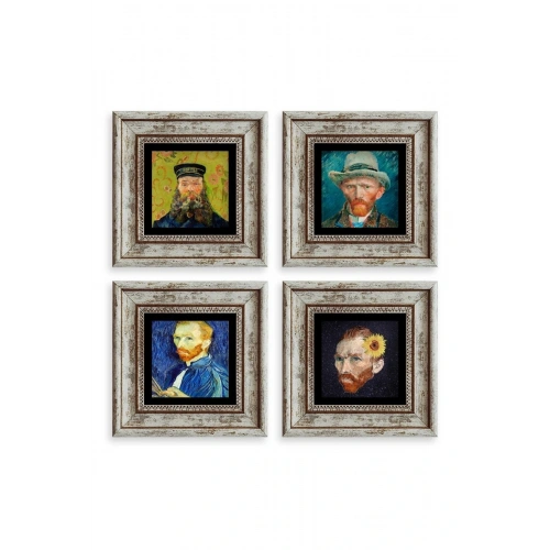 Van Gogh 4 lü Set Çerçeveli Taş Tablo 20 cm