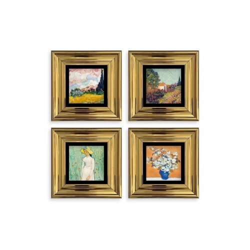 Van Gogh 4 lü Set Çerçeveli Taş Tablo 20 cm
