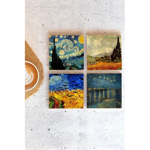 Van Gogh 4lü Taş Bardak Altlığı