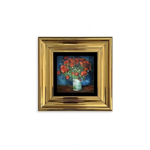 Van Gogh Çiçekli Vazo Çerçeveli Taş Tablo 20 cm