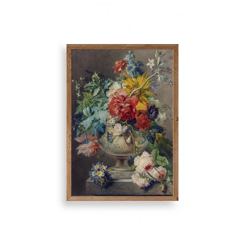 Vazodaki Çiçek Buketi Ahşap Çerçeveli Tablo 50 x 70