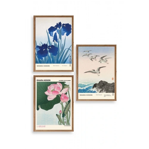 Vazodaki Çiçekler Üçlü Ahşap Çerçeveli Tablo 50 x 70