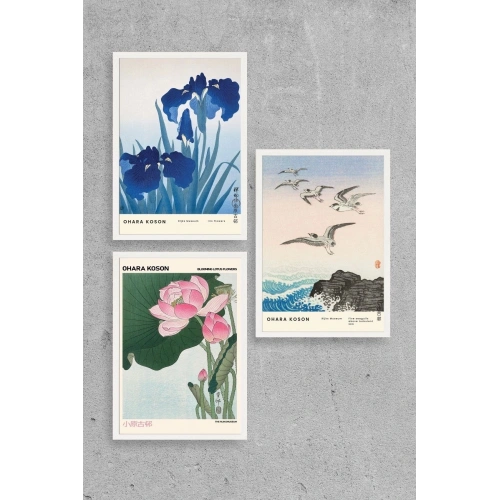 Vazodaki Çiçekler Üçlü Ahşap Çerçeveli Tablo 50 x 70