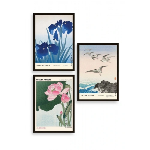 Vazodaki Çiçekler Üçlü Ahşap Çerçeveli Tablo 50 x 70