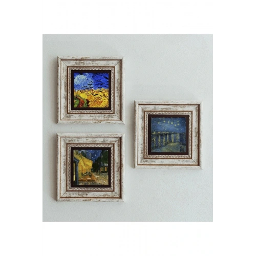 Vincent Van Gogh 3lü Çerçeveli Taş Tablo , Çerçeveli Taş Duvar Dekoru 20 cm