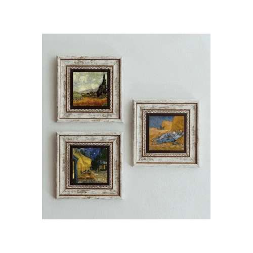 Vincent Van Gogh 3lü Çerçeveli Taş Tablo , Çerçeveli Taş Duvar Dekoru 20 cm
