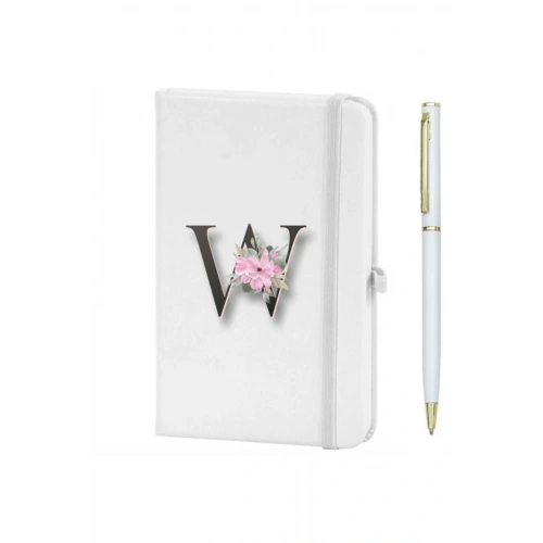 W Harfi Çiçek Desen Baskılı Defter