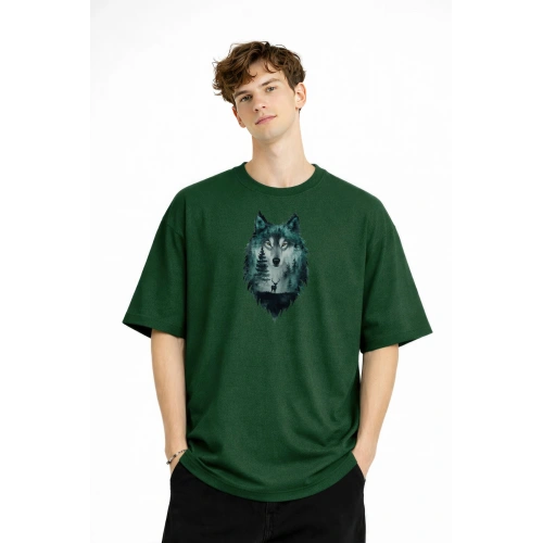 Wolf - Oversize Erkek Tişört HAKI