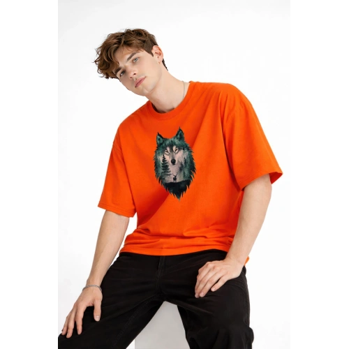 Wolf - Oversize Erkek Tişört TURUNCU