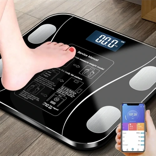 Yağ Ölçer Fonksiyonlu Dijital Baskül Elektronik Tartı Akıllı Bluetooth Lcd Dijital Ekran Ev Vücut (5365)