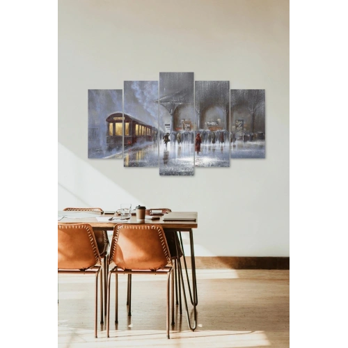 Yağmur ve Tren 5 Parçalı Mdf Tablo 60 x 100