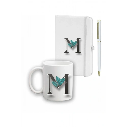 Yaprak Desen Ajanda Kupa ve Kalem Seti